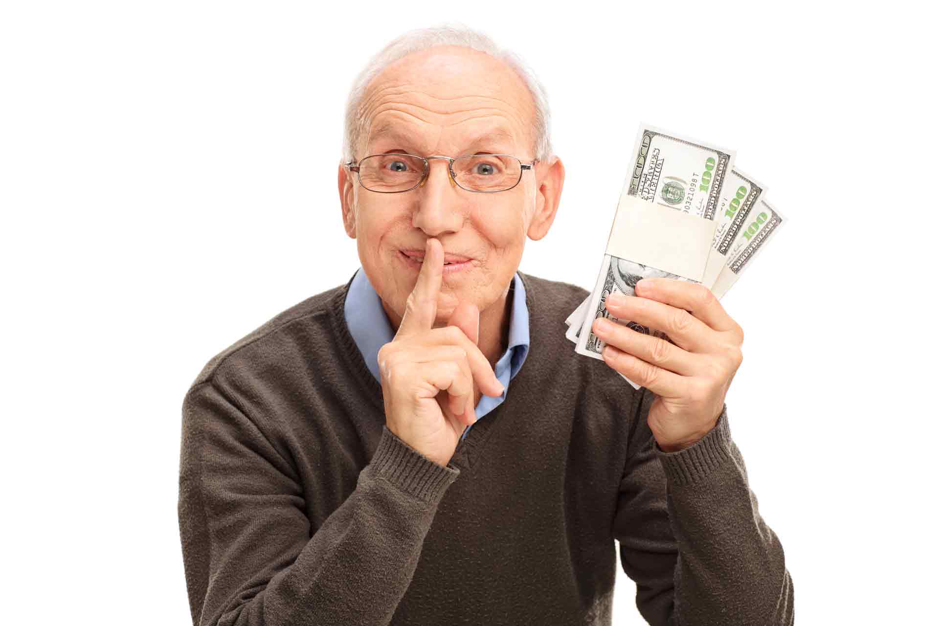 senior holding cash
